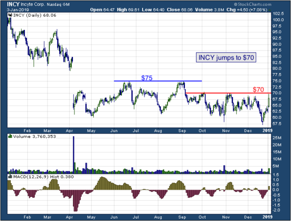 1-year chart of Incyte (NASDAQ: INCY)